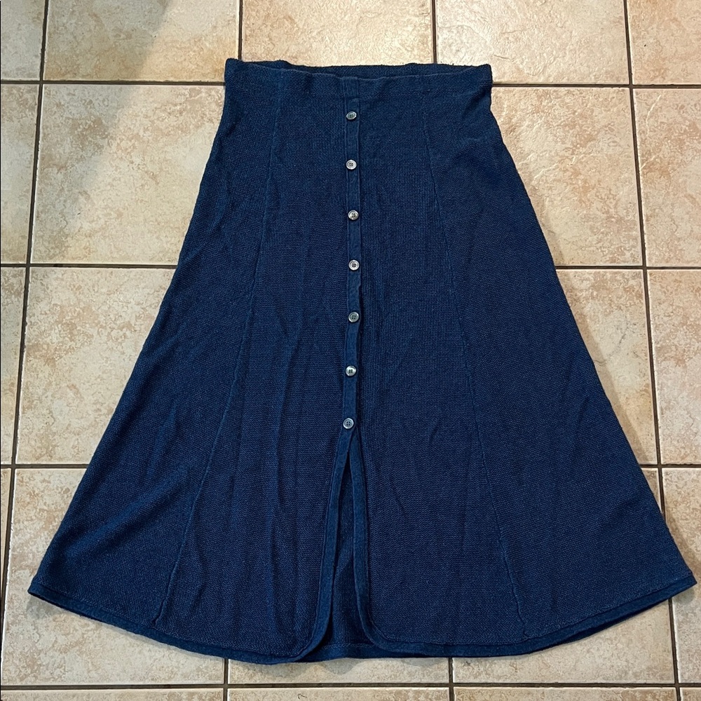 Isabella Bird Blue‎ Linen & Silk Knit Button Front A-Line Skirt, Sz Medium